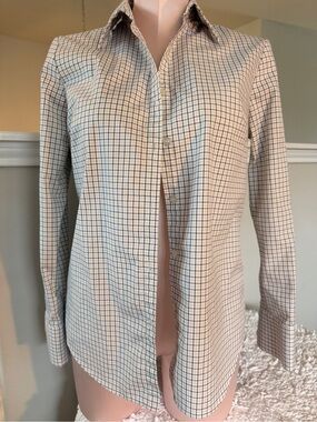 Women's Long-Sleeve Button-Down Plaid Shirt - Cream/Navy